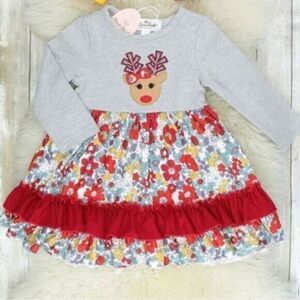 NWT Infant Floral Ruffle Reindeer Dress Christmas Holiday - Size 6-12 month